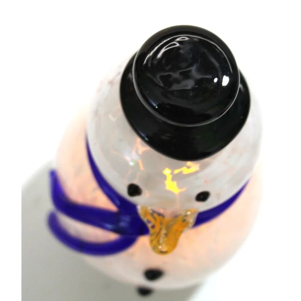 Hand Blown Art Glass Light Up Winter Holiday Snowman Christmas Figurine Decor